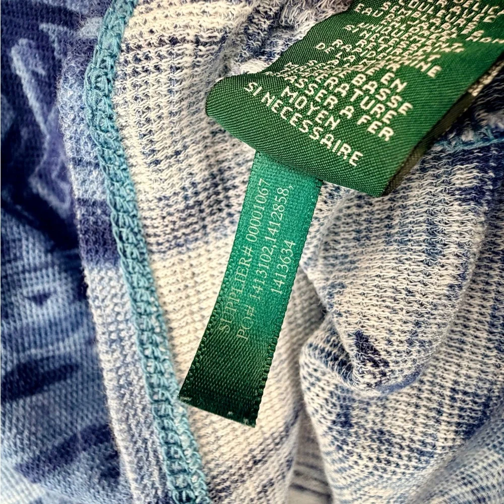 Lauren Ralph Lauren Geometric Patchwork Long Sleeve Top XS‎ Blue Cotton